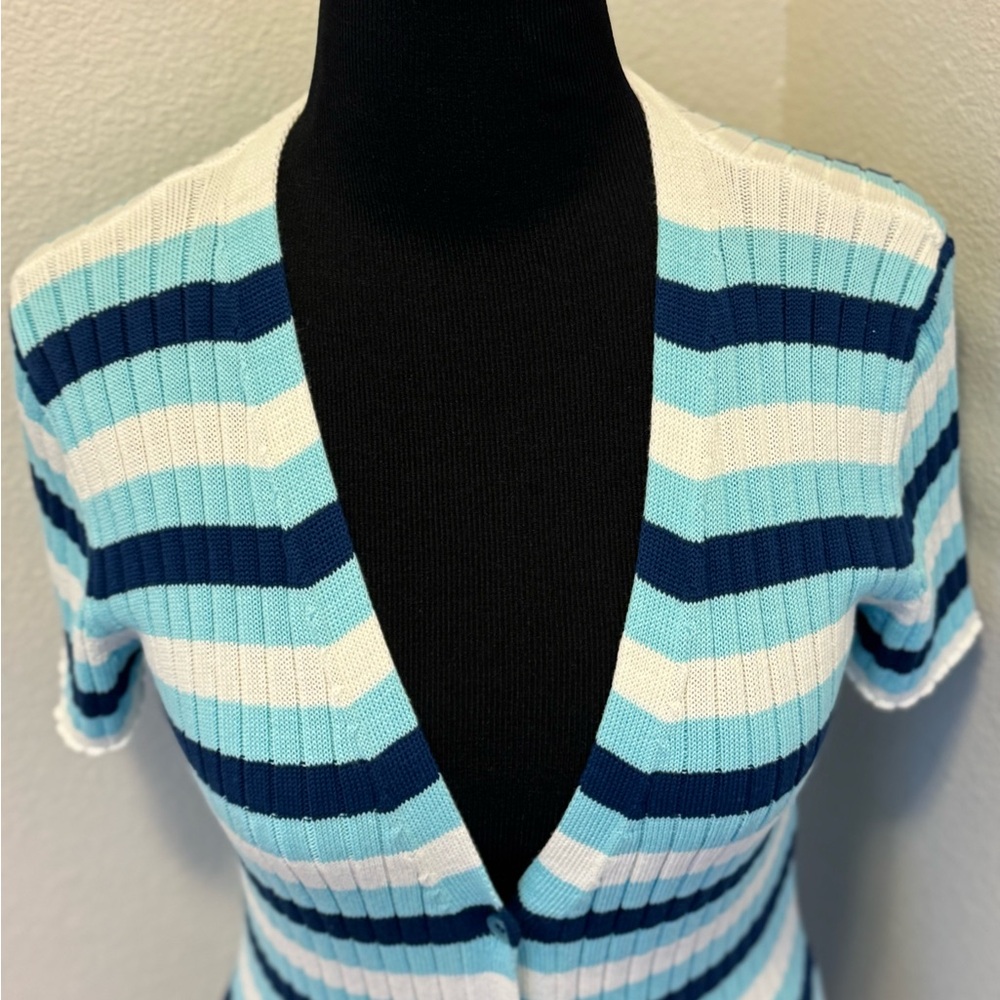 United Colors of Benetton Blue Striped Sweater Dress Cardigan Duster M NEW - Picture 3 of 15